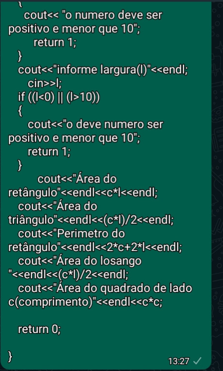 Esta foto mostra a segunda parte do codigo escrito em c++